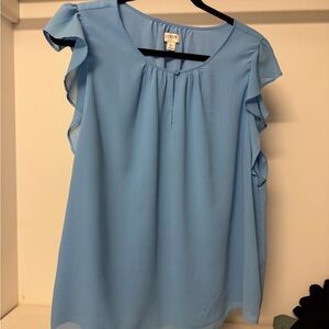 J. Crew Light Blue Flutter Sleeve Blouse